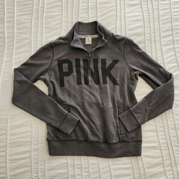 PINK Victoria's Secret Tops - 🍦 Y2K PINK 3/4 PULLOVER GREY SWEATER